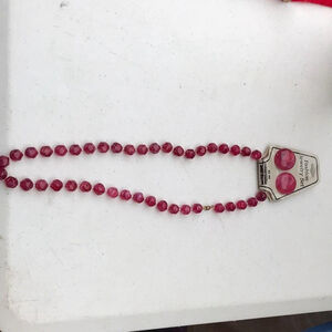 Pink Beaded Fashion Necklace With Matching Round Push Back Post Earring